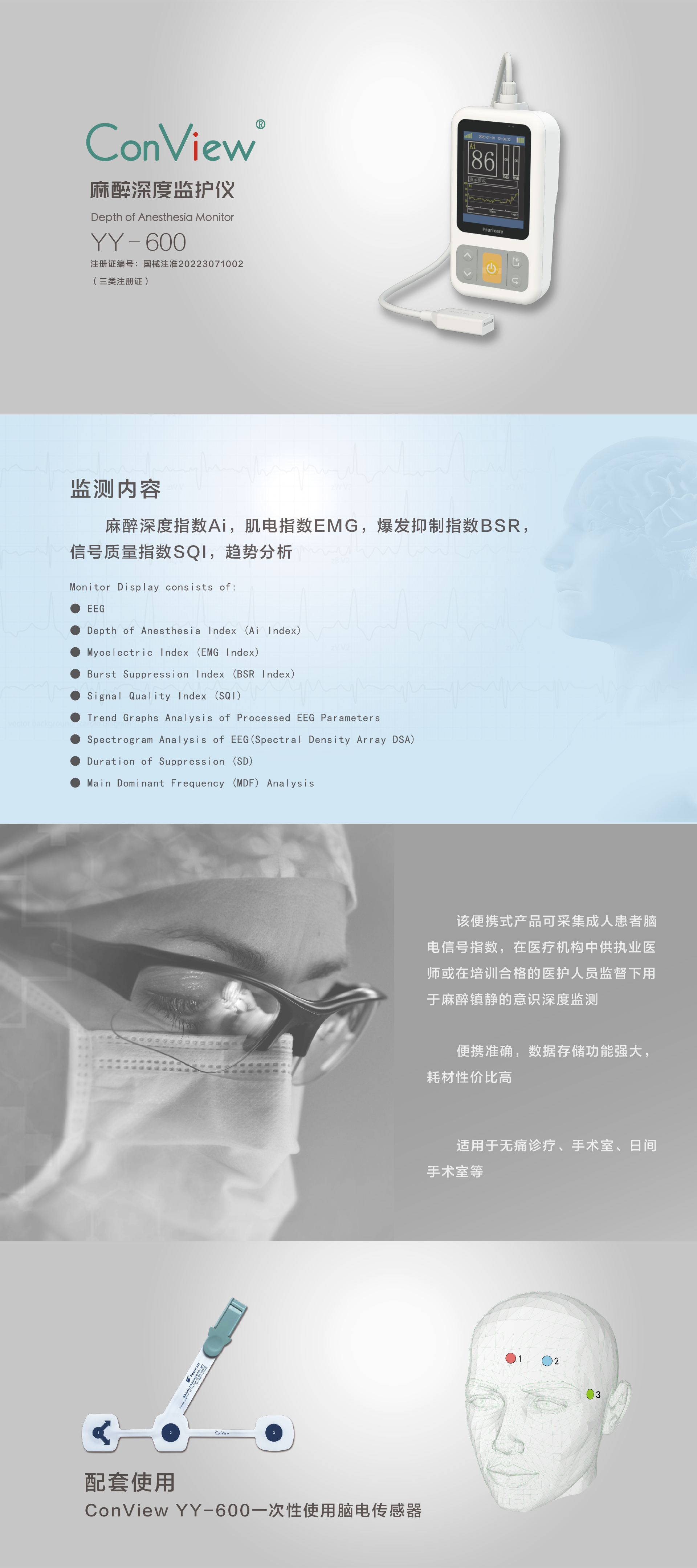 ConView YY-600 anesthesia depth monitor